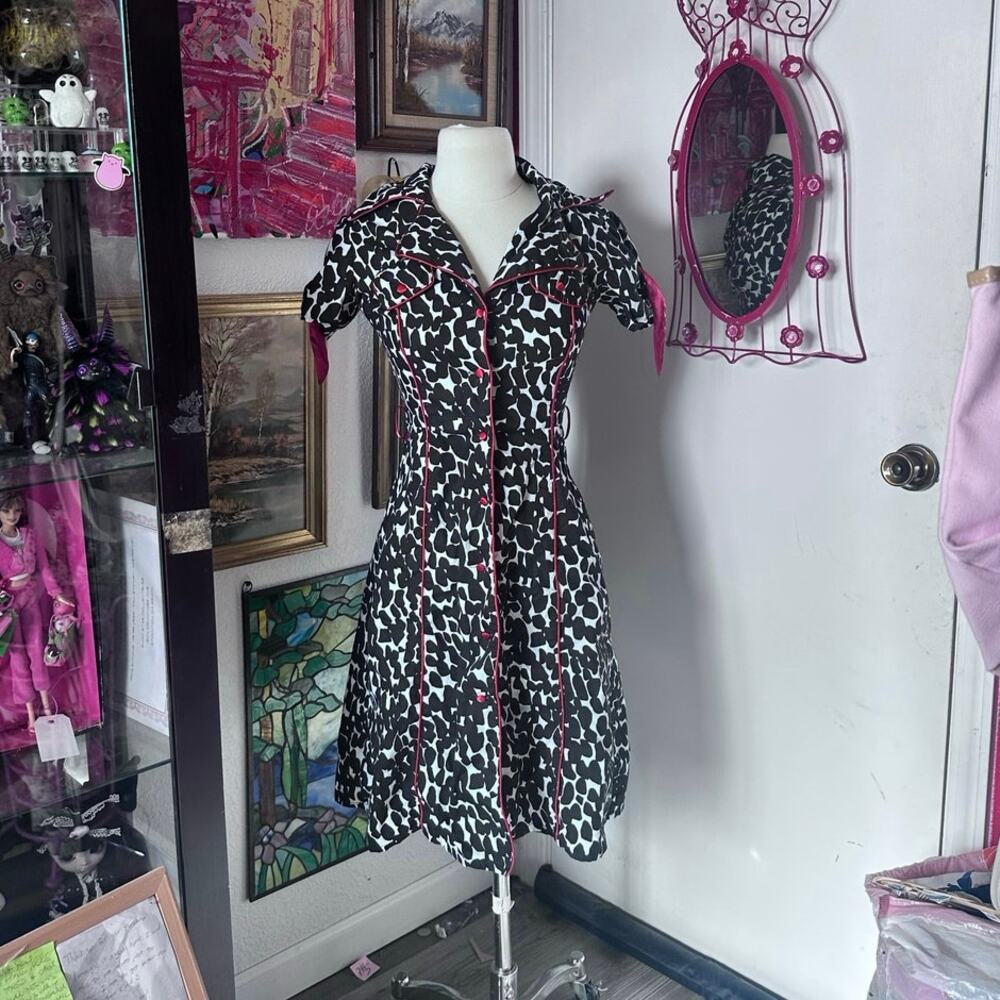 snap vintage y2k black white dot print dress